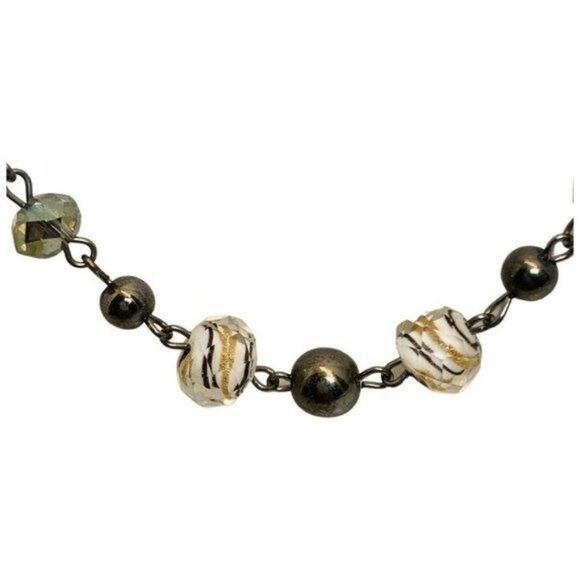 Vintage Lime Green Faceted Glass Sparkly Beaded Gunmetal Station Necklace 40” - Picture 5 of 8